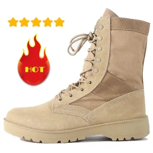 Tactical Cowhide Desert Boots for Men - Lightweight Outdoor Combat Hiking Shoes with Ankle Strap