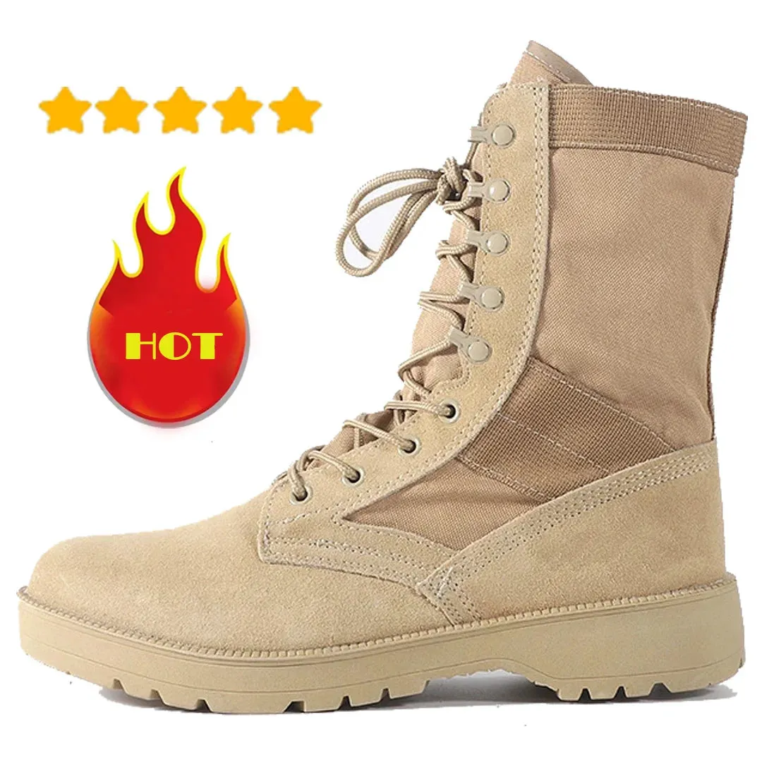 Tactical Cowhide Desert Boots for Men - Lightweight Outdoor Combat Hiking Shoes with Ankle Strap