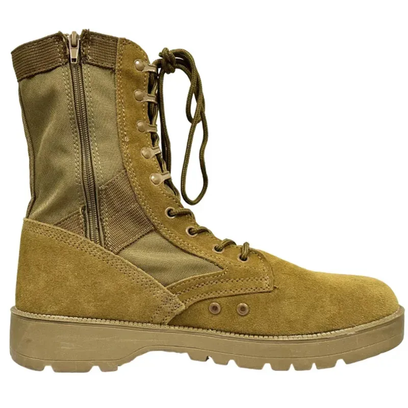 Tactical Cowhide Desert Boots for Men - Lightweight Outdoor Combat Hiking Shoes with Ankle Strap