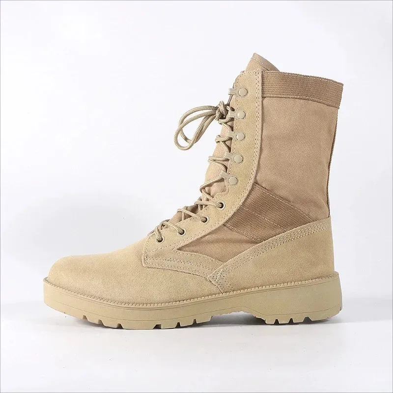 Tactical Cowhide Desert Boots for Men - Lightweight Outdoor Combat Hiking Shoes with Ankle Strap