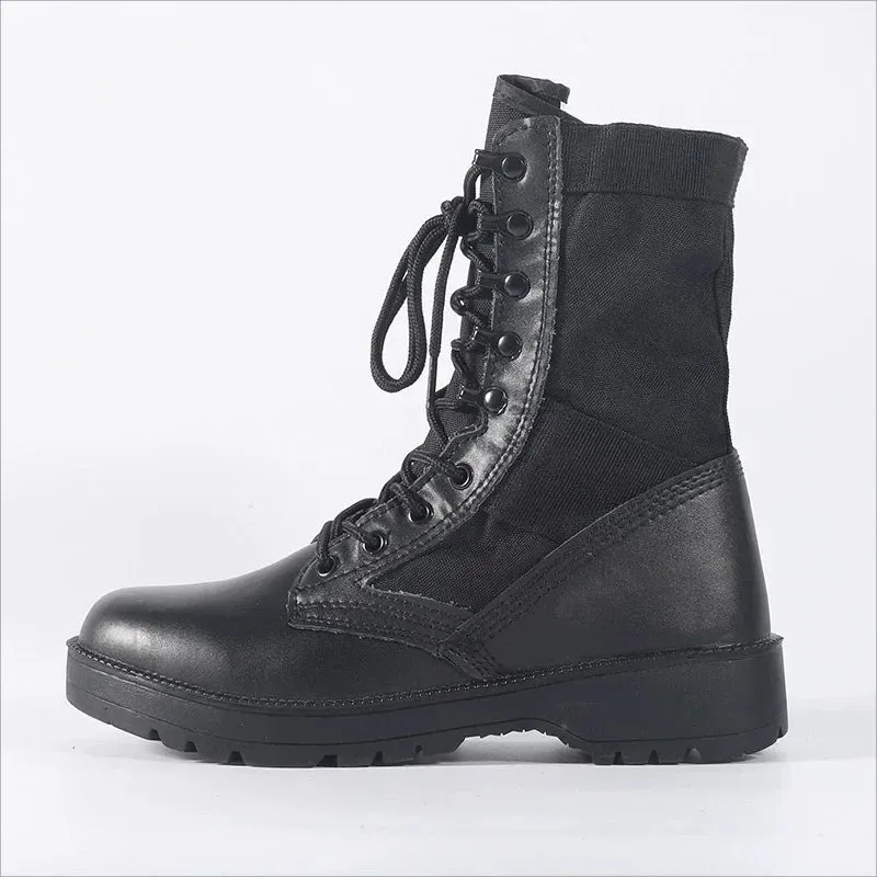Tactical Cowhide Desert Boots for Men - Lightweight Outdoor Combat Hiking Shoes with Ankle Strap