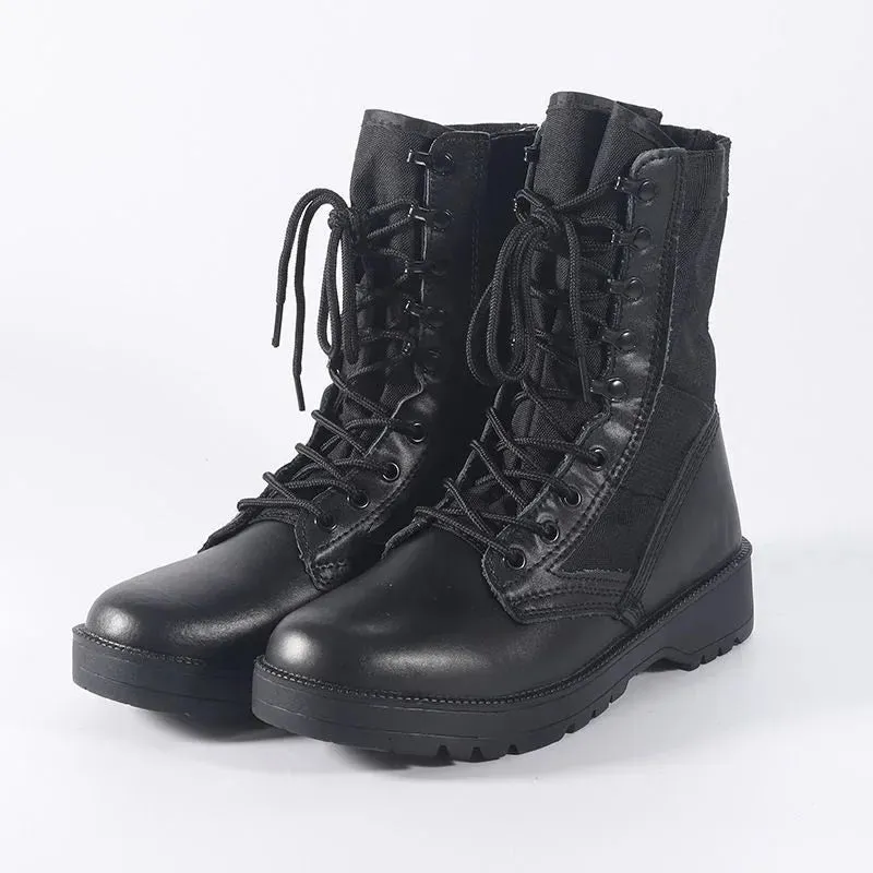 Tactical Cowhide Desert Boots for Men - Lightweight Outdoor Combat Hiking Shoes with Ankle Strap