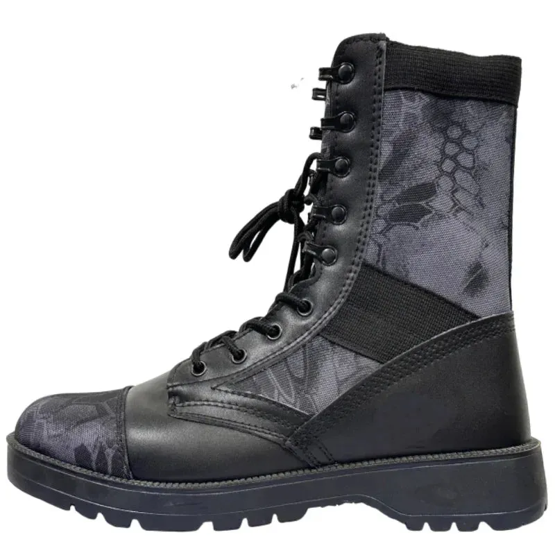 Tactical Cowhide Desert Boots for Men - Lightweight Outdoor Combat Hiking Shoes with Ankle Strap