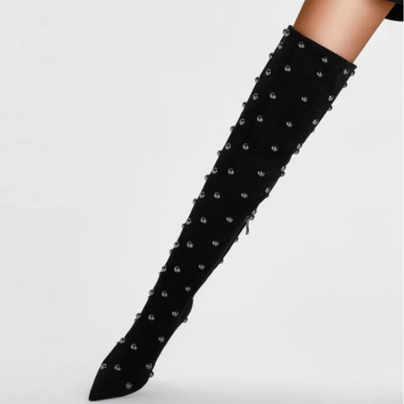 Trendy Studded Knee High Boots