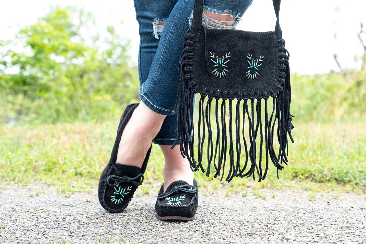 Women's Beaded Suede Moccasin Shoes