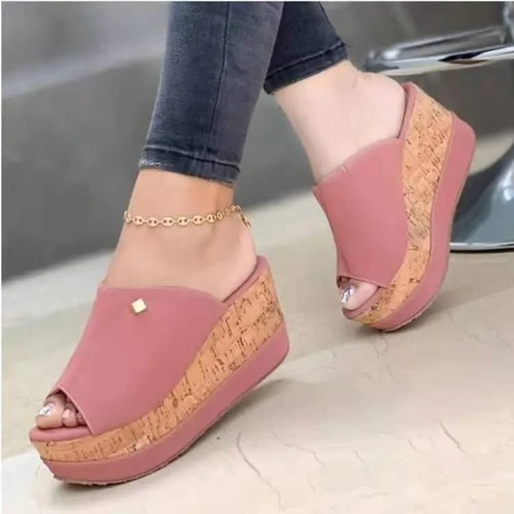 Women's fashion peep toe thick platform wedge slide sandals