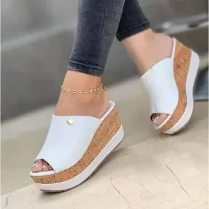 Women's fashion peep toe thick platform wedge slide sandals