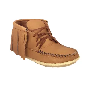 Women's Fringed Earthing Moccasin Boots with Copper Rivet Ankle Crepe Sole