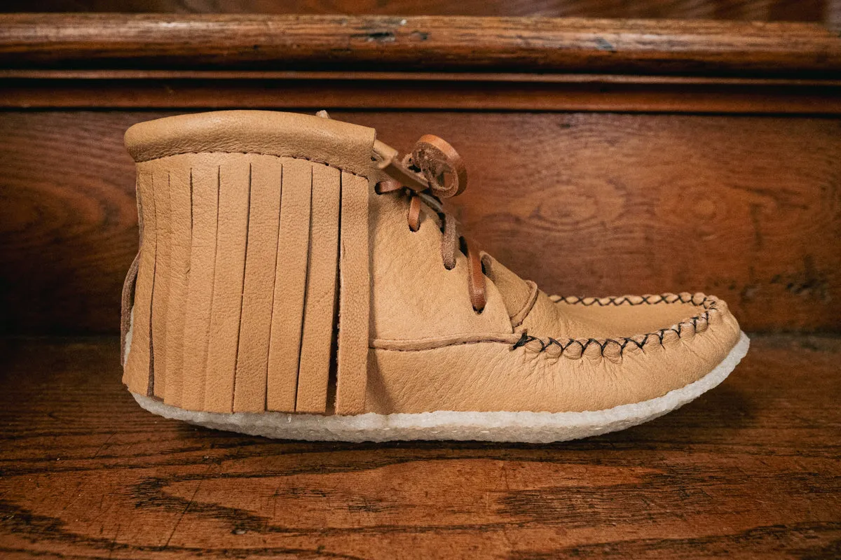 Women's Fringed Earthing Moccasin Boots with Copper Rivet Ankle Crepe Sole